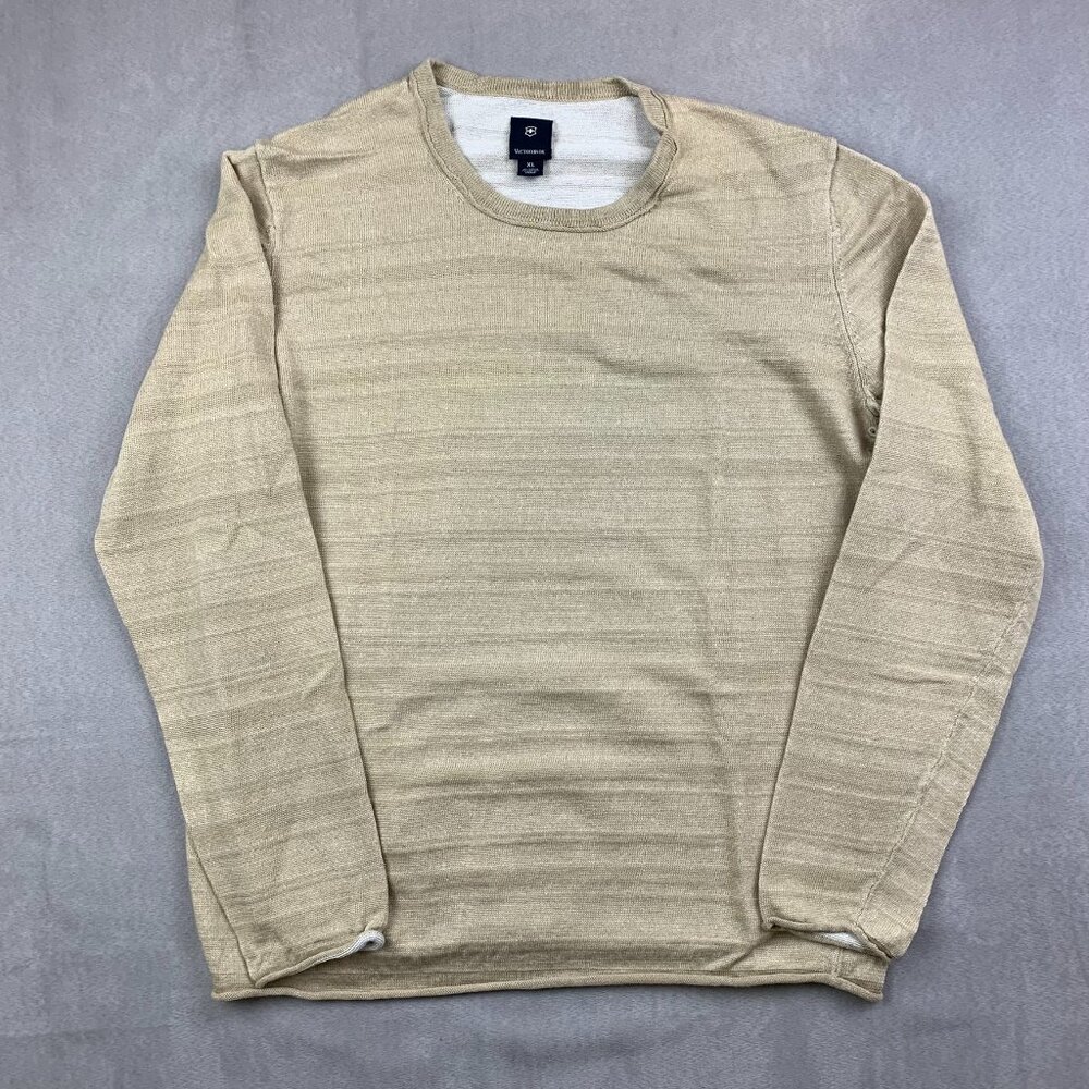 Victorinox Mens Sweater Large Beige Crewneck Long Sleeve Cotton Linen Pullover